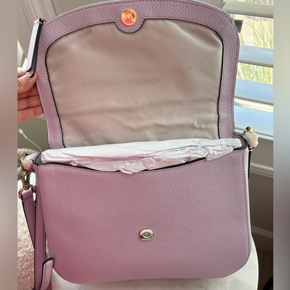 NWT ♠️ KATE SPADE 💜 Polly Large Flap Crossbody Bag in Pebbled Leather Lavender - Picture 8 of 10
